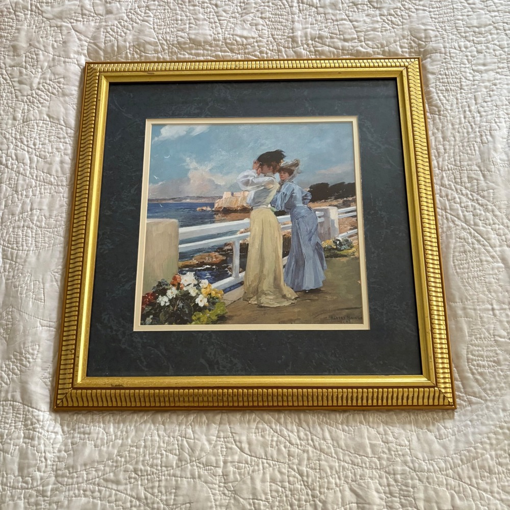 "The Seagulls 1906" Framed Vintage Albert Pierre Rene Maignan‎ Print Coastal Art